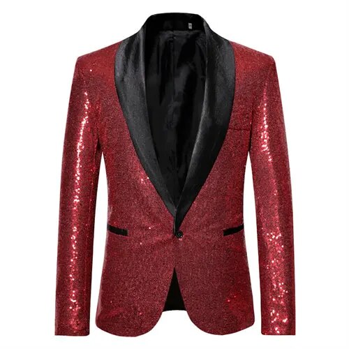 Sylis-Mode - Shiny golden Squin-glitz with button fleece men's blazer