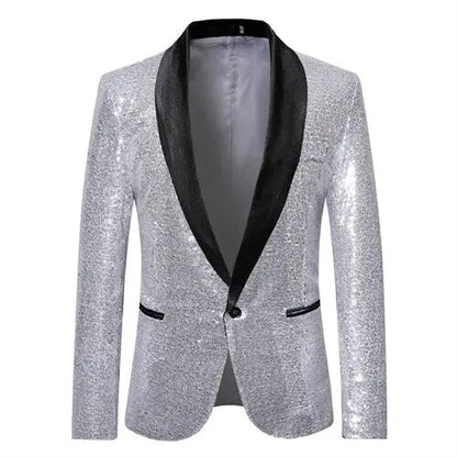 Sylis-Mode - Shiny golden Squin-glitz with button fleece men's blazer