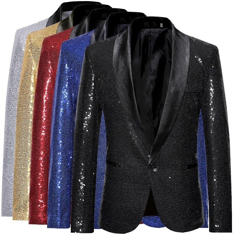 Sylis-Mode - Shiny golden Squin-glitz with button fleece men's blazer