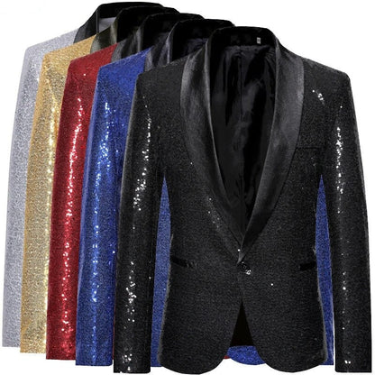 Sylis-Mode - Shiny golden Squin-glitz with button fleece men's blazer