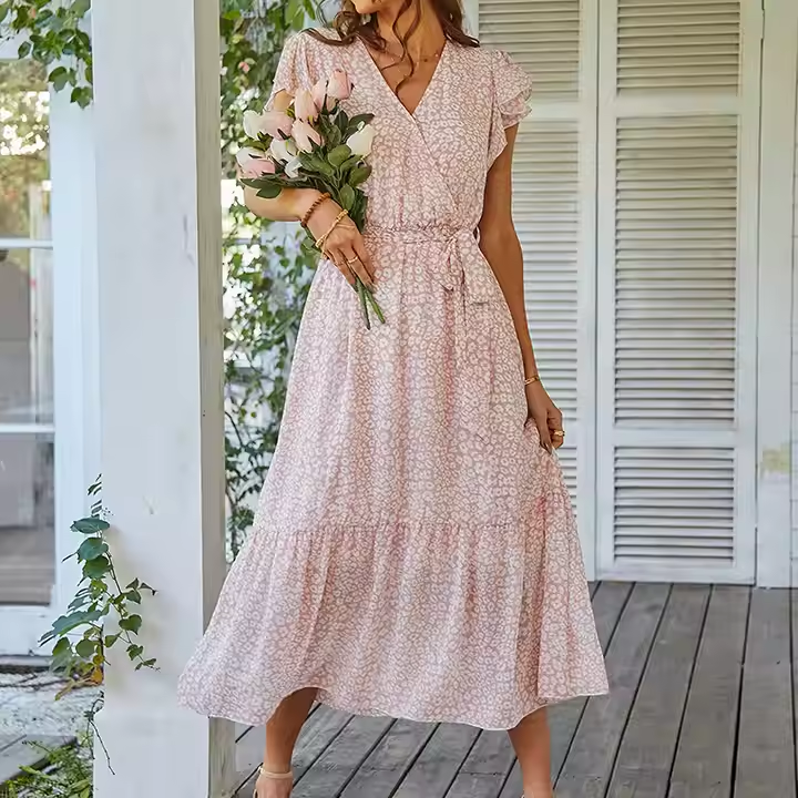 Sylis - Comfortable Floral Wrap Belt Summer Dress