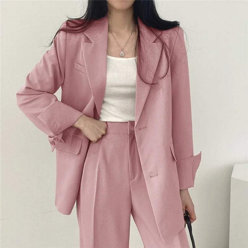 Sylis | Plain Blazer and Straight Fit Pants Set