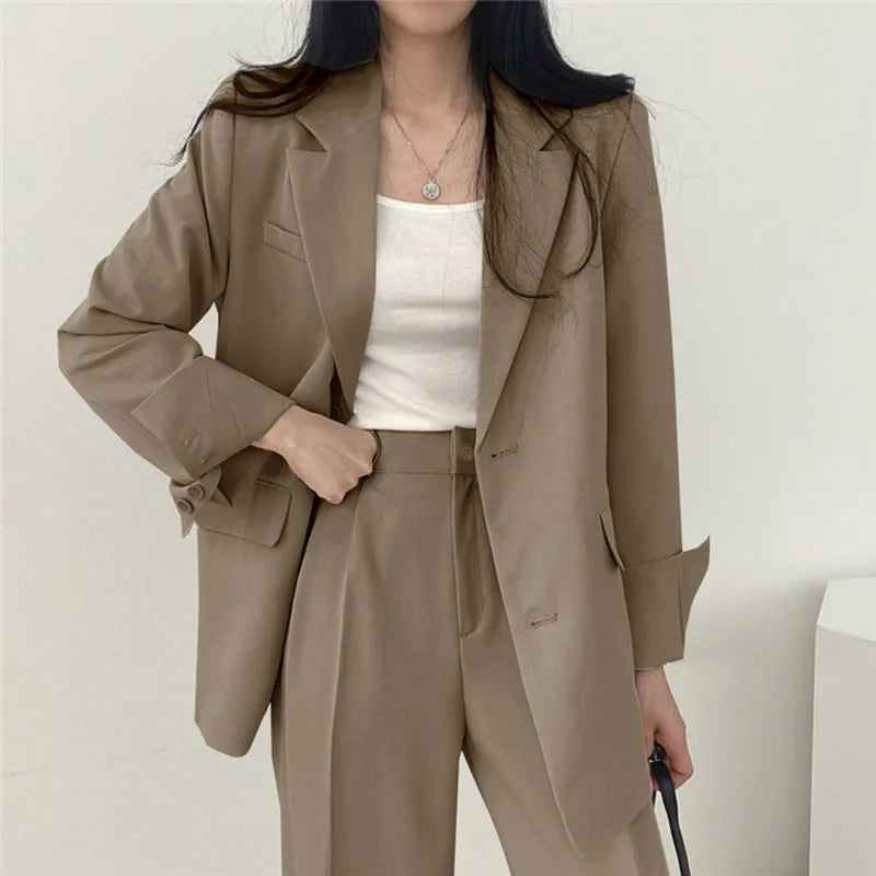 Sylis | Plain Blazer and Straight Fit Pants Set