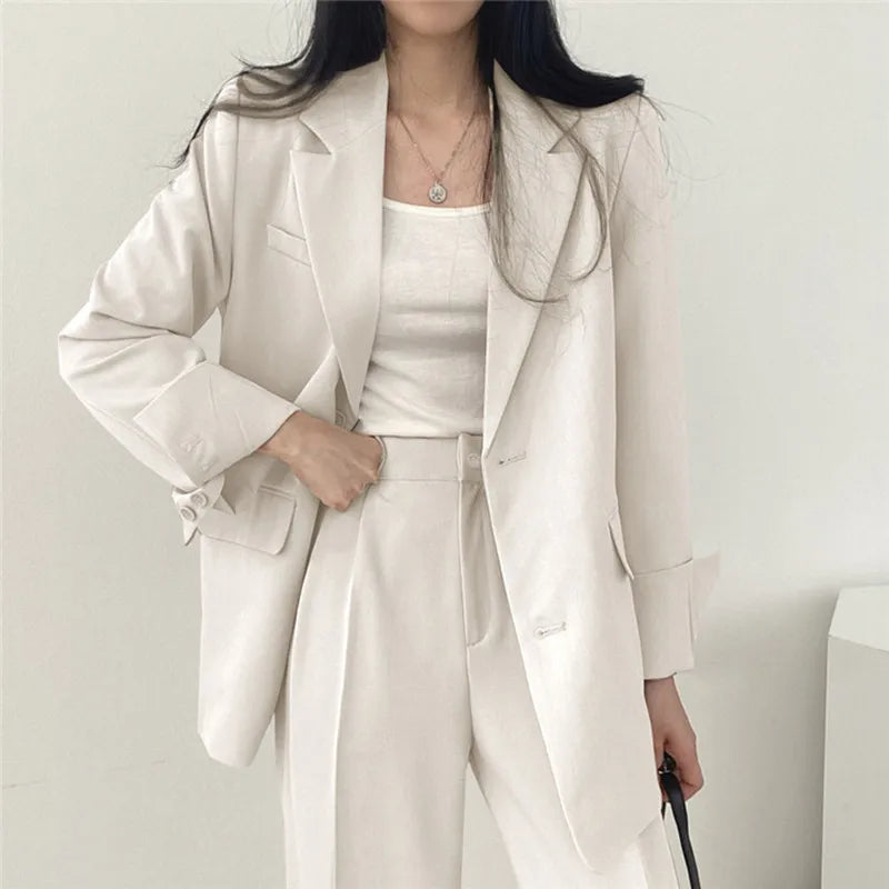 Sylis | Plain Blazer and Straight Fit Pants Set