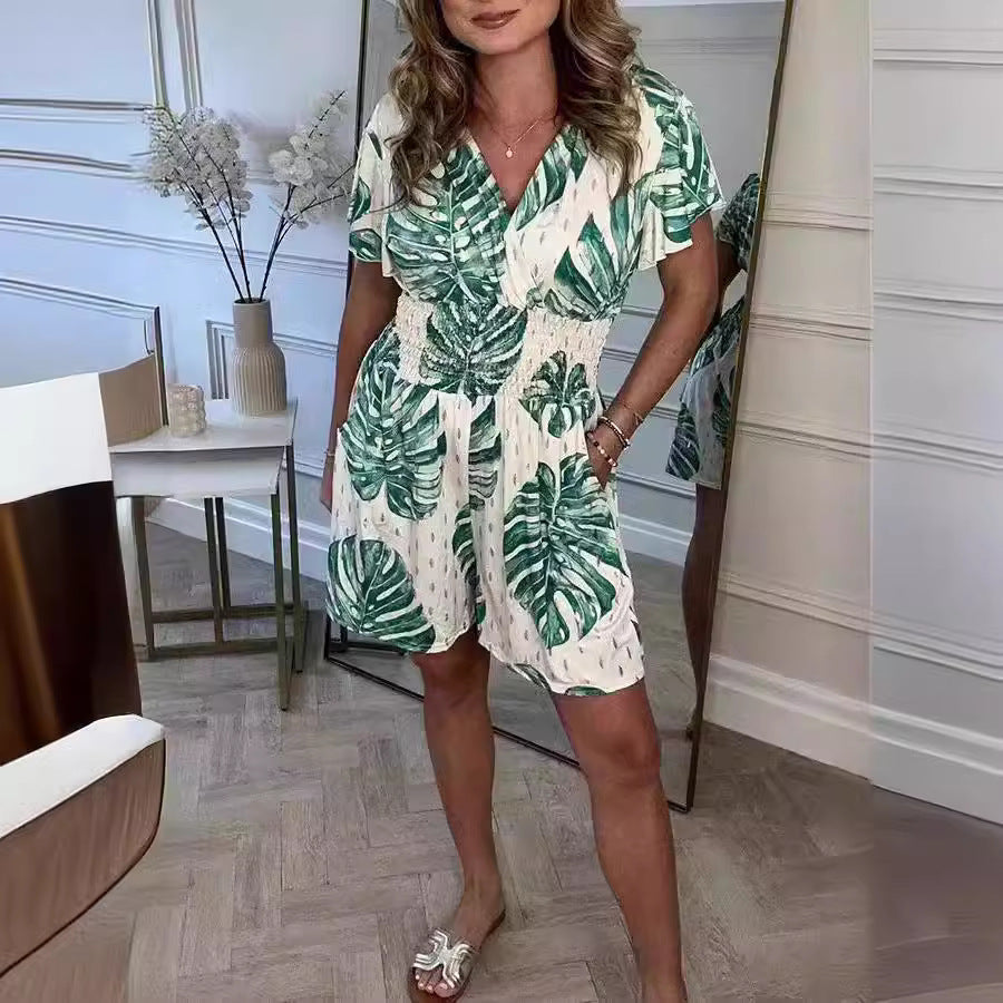 Sylis | Summer Leafy Print Romper