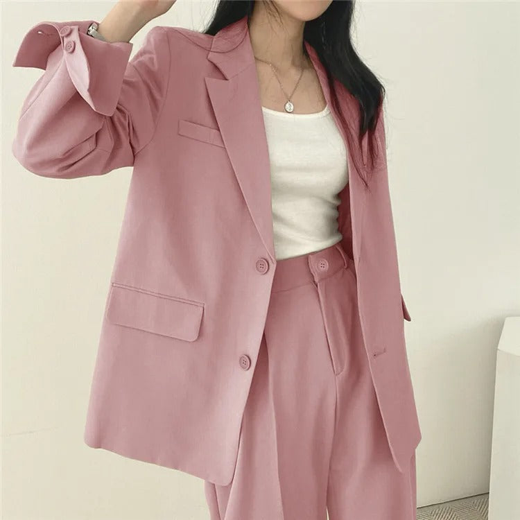 Sylis | Plain Blazer and Straight Fit Pants Set