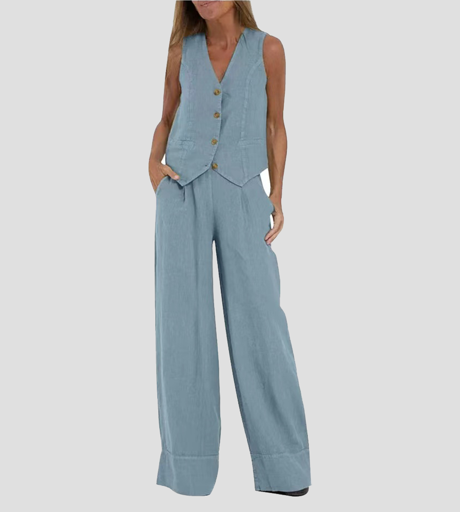 Sylis | Buttoned Vest & Wide-Leg Trousers Set