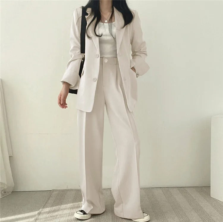 Sylis | Plain Blazer and Straight Fit Pants Set