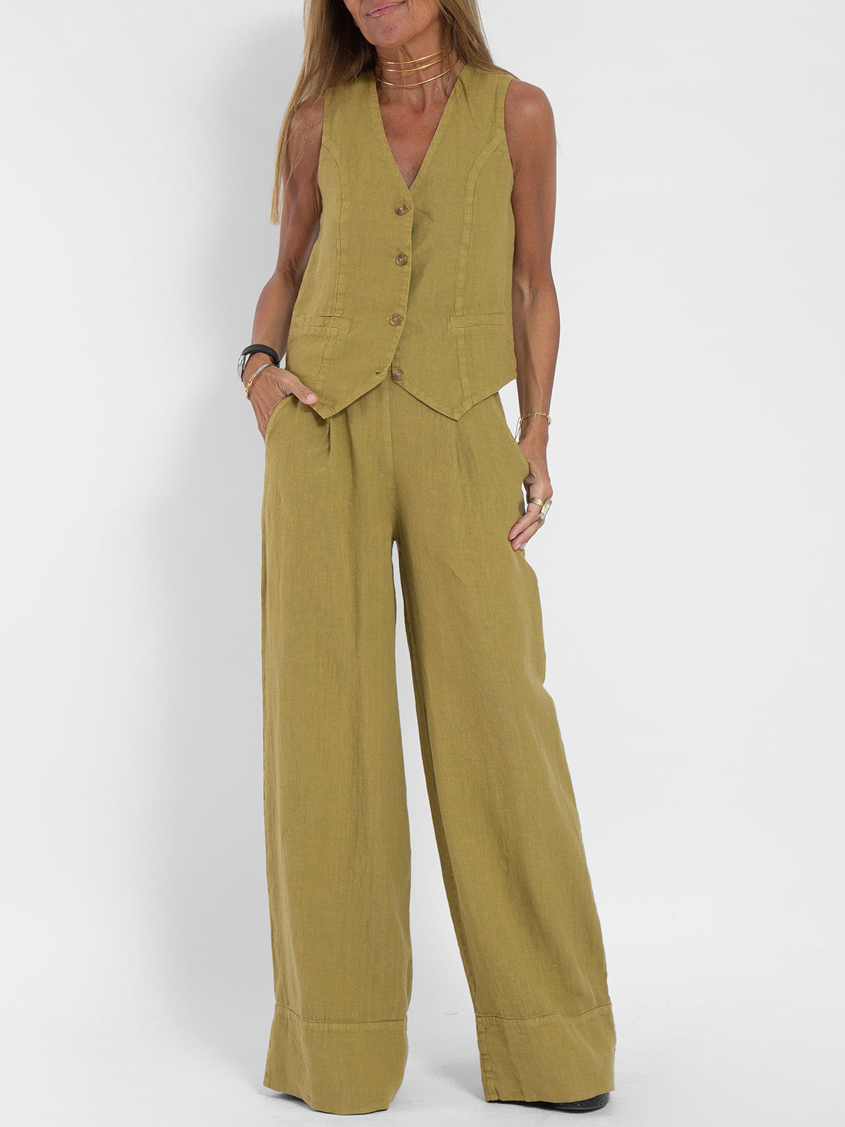 Sylis | Buttoned Vest & Wide-Leg Trousers Set