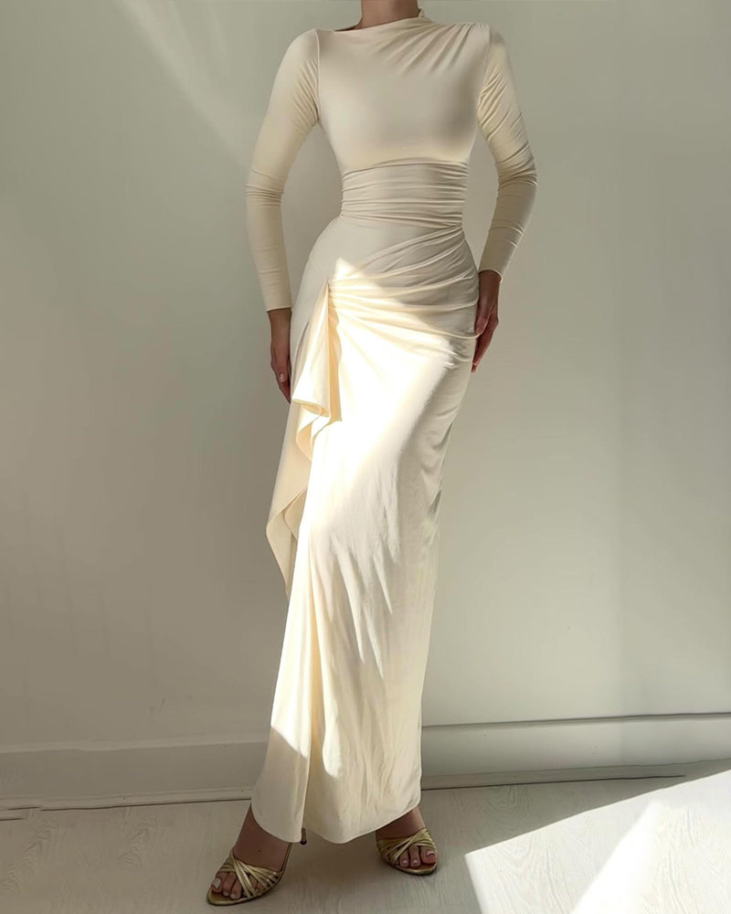 Sylis | Ruched Long Sleeve Evening Gown