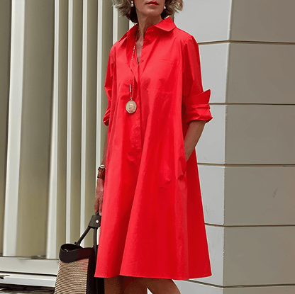 Sylis dress with lapel collar and three-quarter sleeves