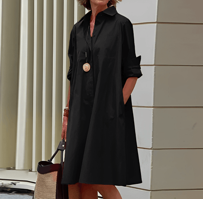 Sylis dress with lapel collar and three-quarter sleeves
