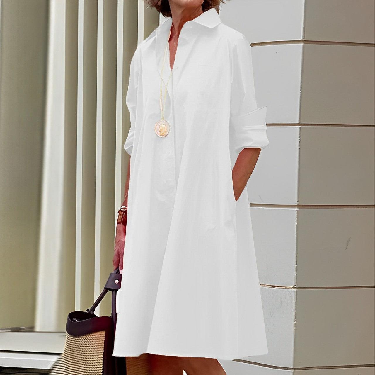 Sylis dress with lapel collar and three-quarter sleeves