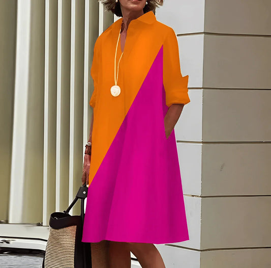 Sylis dress with lapel collar and three-quarter sleeves