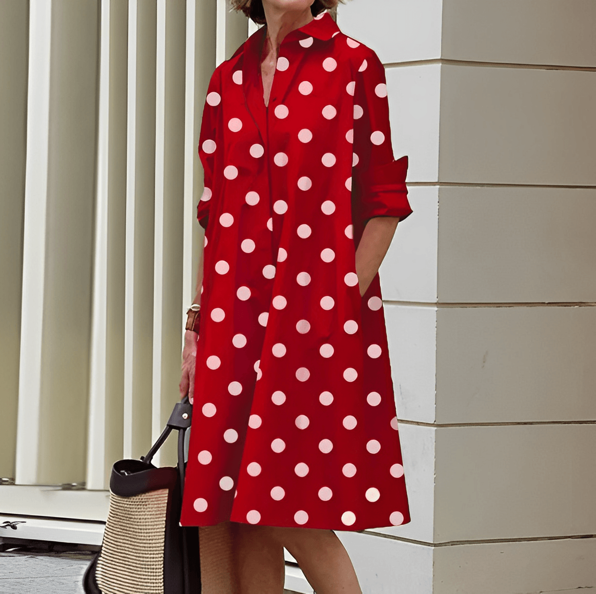 Sylis dress with lapel collar and three-quarter sleeves
