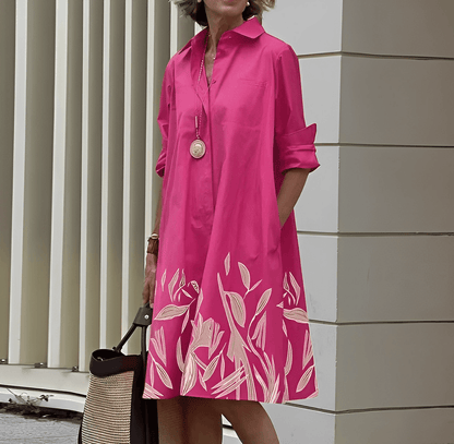 Sylis dress with lapel collar and three-quarter sleeves