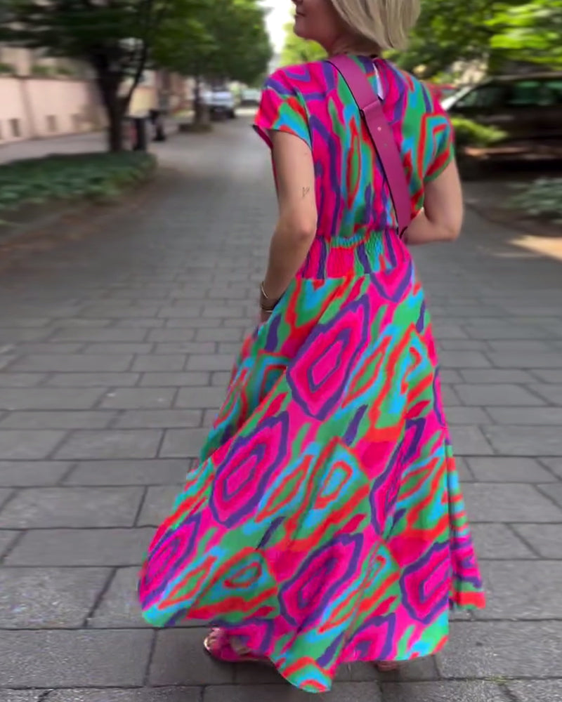 Sylis | Colorful Printed Long Dress with V-neck