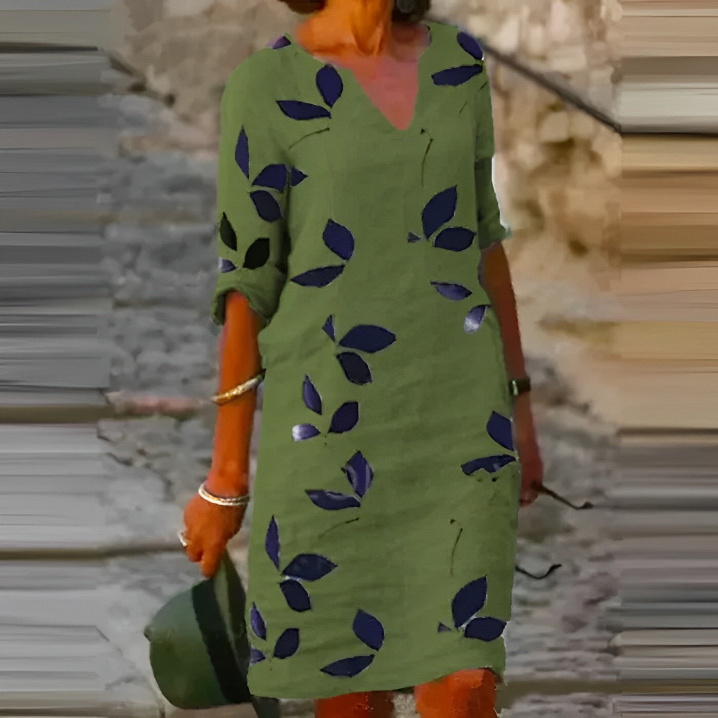 Sylis summer dress with leaf print for women