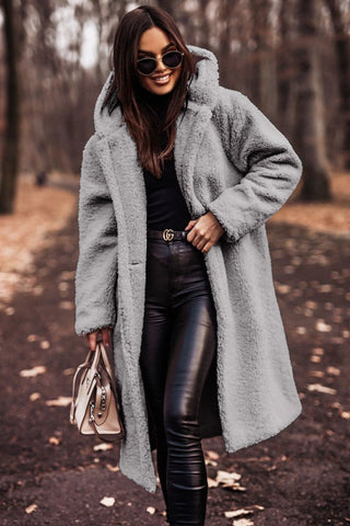Sylis | Trendy long teddy coat with hood