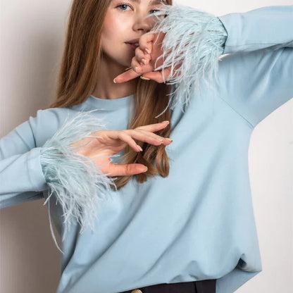 Sylis-Mode | Long Sleeve Top with Feathers