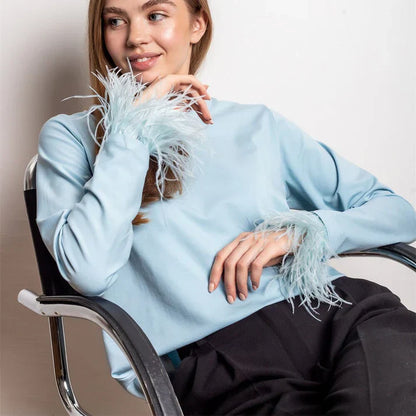 Sylis-Mode | Long Sleeve Top with Feathers