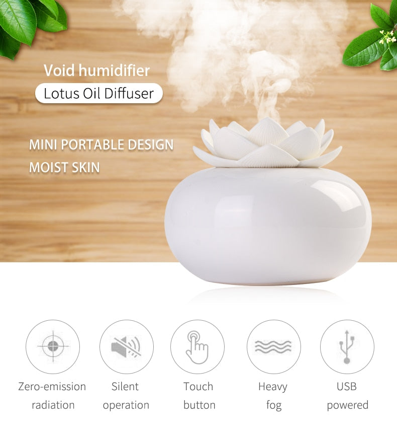 Lotiscent | Ceramic Lotus Aroma Humidifier – Ultrasonic Essential Oil Diffuser for Relaxation & Wellness