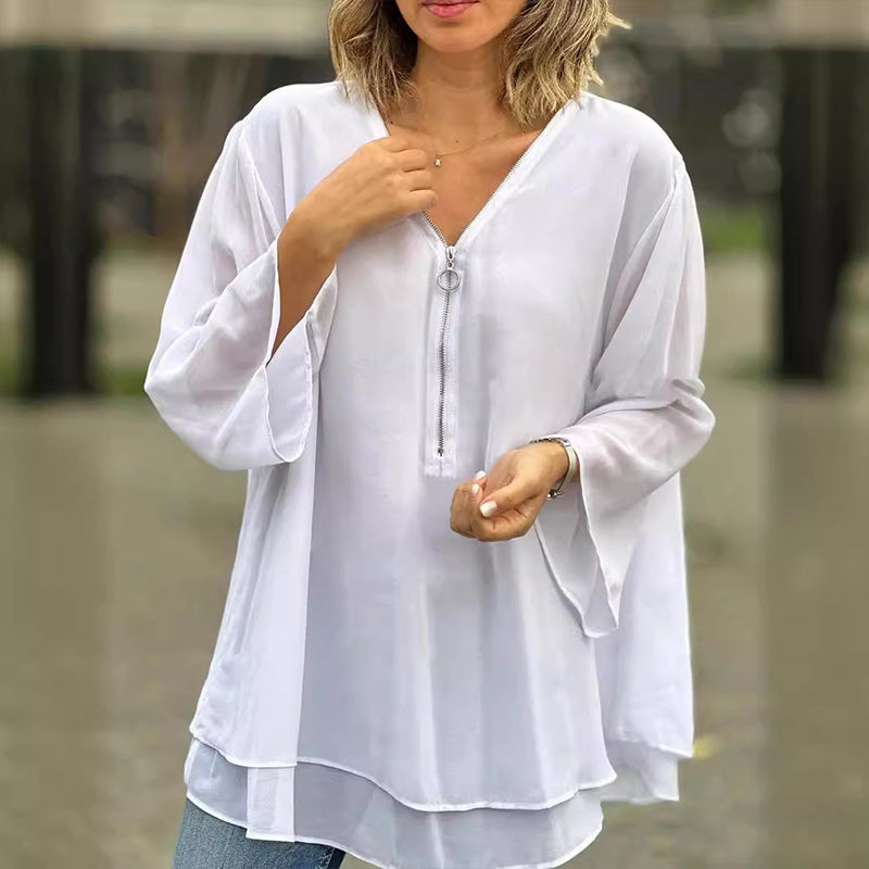 Sylis | V-Neck Flowy Zipped Top