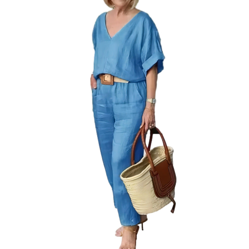 Sylis | Loose V-Neck Top and Pants with Pockets