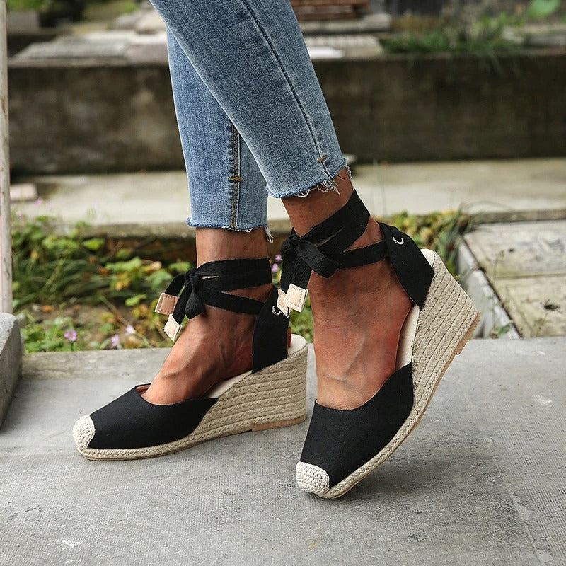 Sylis | Wedge Sandals with Tie-up Lace