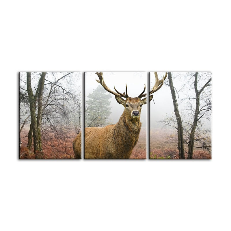 Misty Fall Deer-Canvas Wall Art Painting 3 Pieces