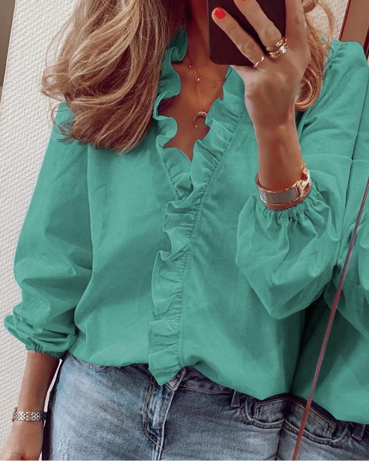 Sylis Blouse with Ruffles and V-Neck