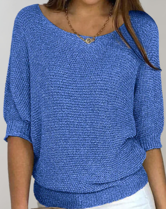 Sylis-Mode | Beautiful Tailored Sweater With Crew Neck And Simple Mid-Length Sleeves