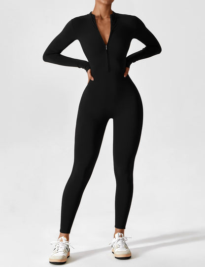 Sylis-Mode - Stylish autumn jumpsuit with stand-up collar and zipper for women
