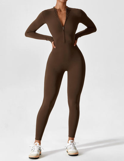 Sylis-Mode - Stylish autumn jumpsuit with stand-up collar and zipper for women