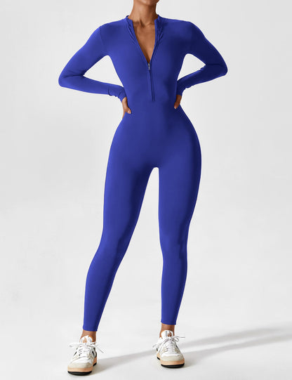 Sylis-Mode - Stylish autumn jumpsuit with stand-up collar and zipper for women