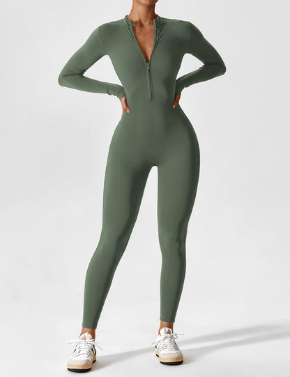 Sylis-Mode - Stylish autumn jumpsuit with stand-up collar and zipper for women